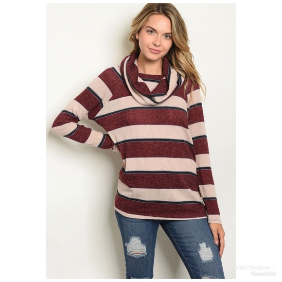 🥰Soft! Multi Stripe Brushed Fabric Cowl Neck Top! - Picture 2 of 6